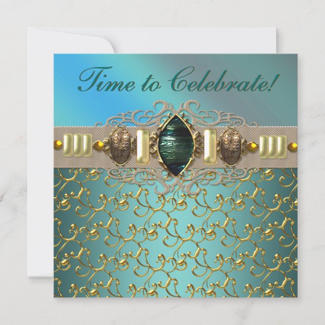Invitation Fête d'anniversaire de bijoux Émeraude Bleu sarcel (Devant)