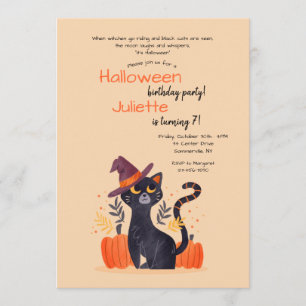 Invitation Fête d'anniversaire de Black Cat Halloween
