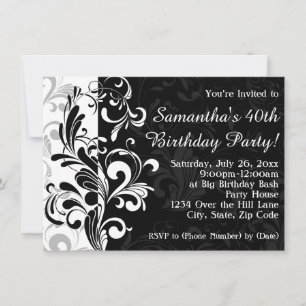 Invitation Fête d'anniversaire de Black Fountain Swirl