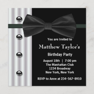 Invitation Fête d'anniversaire de Black Tuxedo Bow Cravates M