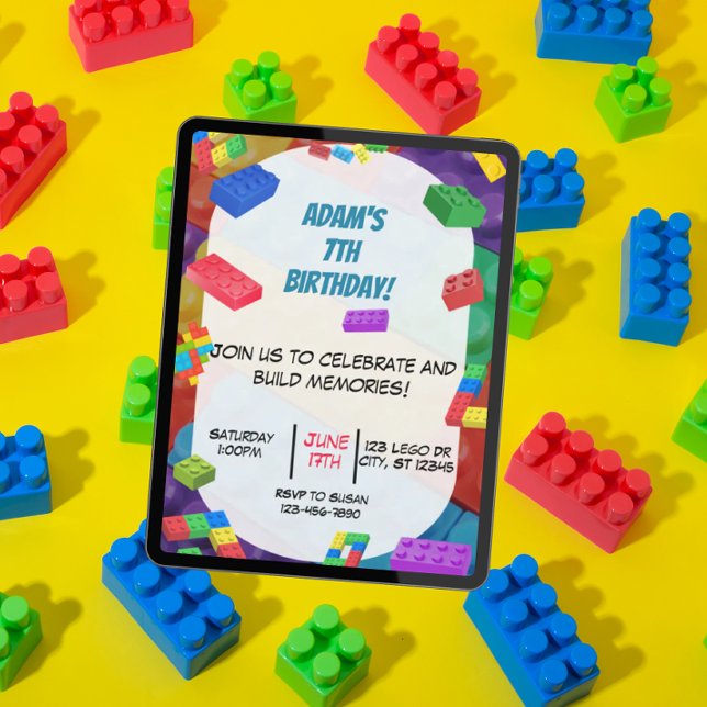 Invitation Fête d'anniversaire de blocs pour enfants (Créateur téléchargé)