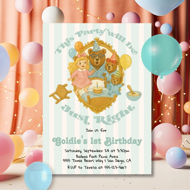 Invitation Fête d'anniversaire de Boucle d'or et les Trois Ou (Créateur téléchargé)