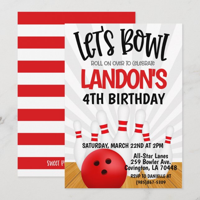 Invitation Fête d'anniversaire de bowling (Devant / Derrière)