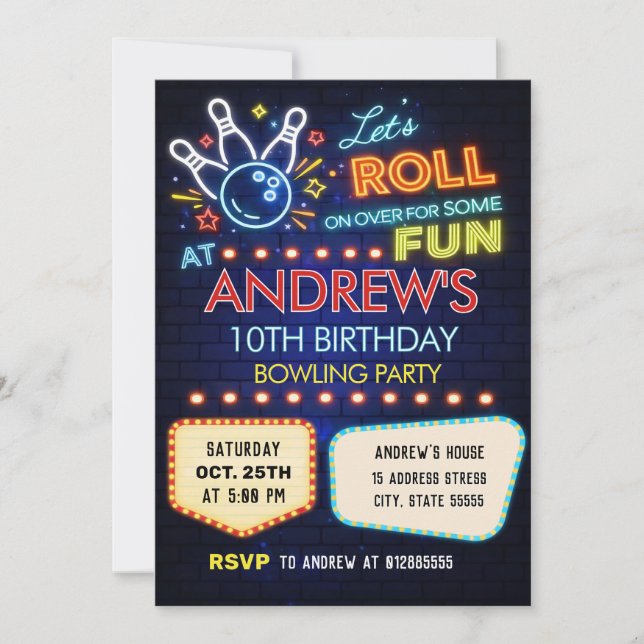 Invitation Fête d'anniversaire de bowling (Devant)