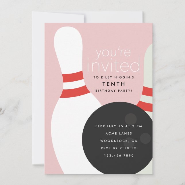 Invitation Fête d'anniversaire de bowling (Devant)