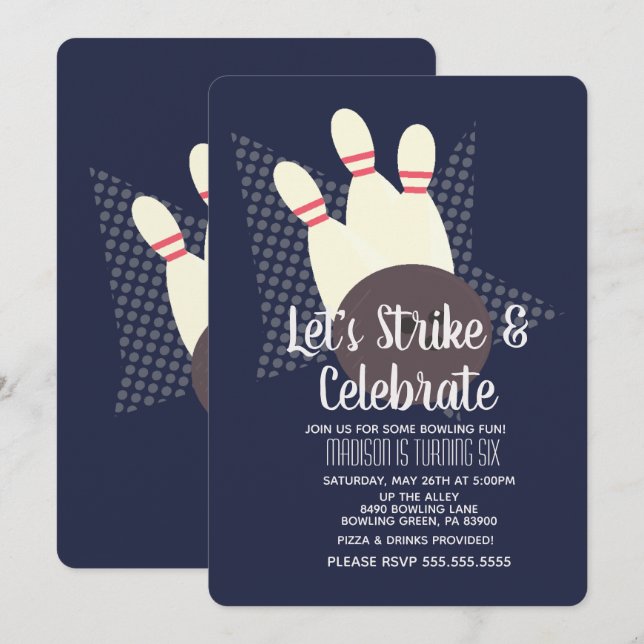 Invitation Fête d'anniversaire de bowling et célébration (Devant / Derrière)