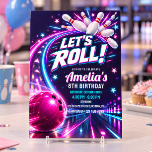 Invitation Fête d'anniversaire de bowling néon