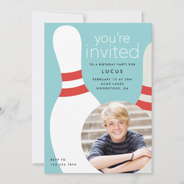 Invitation Fête d'anniversaire de bowling photo pour enfants (Devant)
