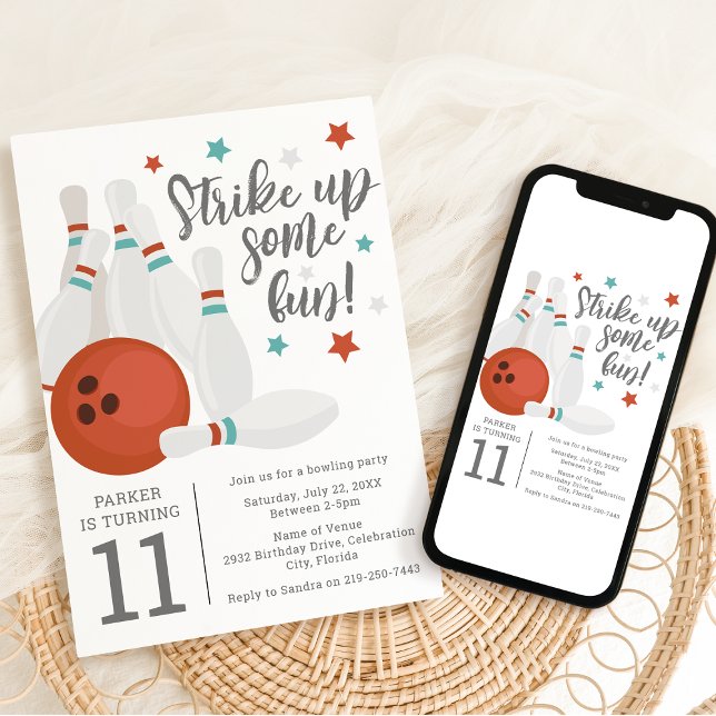 Invitation Fête d'anniversaire de bowling pour enfants modern (Créateur téléchargé)