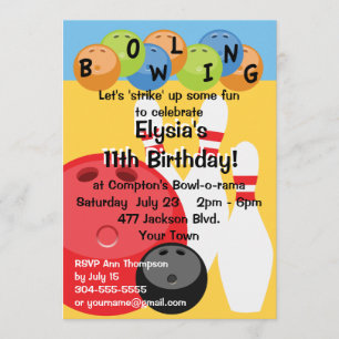 Invitation Fête d'anniversaire de Bowling sur mesure