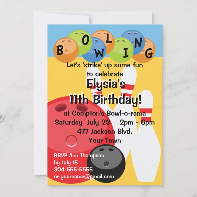 Invitation Fête d'anniversaire de Bowling sur mesure (Devant)