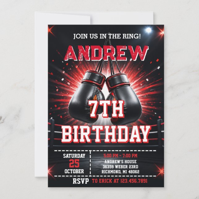 Invitation Fête d'anniversaire de boxe personnalisée (Devant)