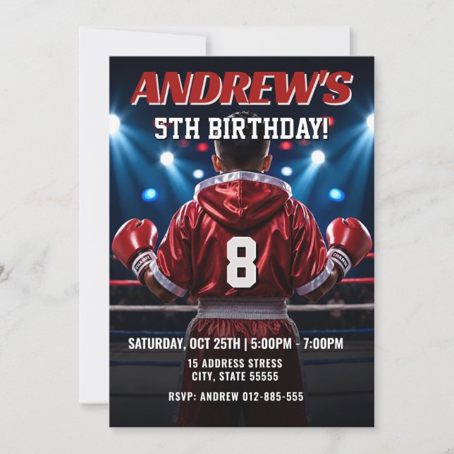 Invitation Fête d'anniversaire de boxe personnalisée (Devant)