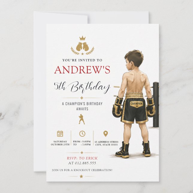 Invitation Fête d'anniversaire de boxe personnalisée (Devant)