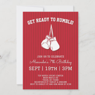 Invitation Fête d'anniversaire de boxe rouge
