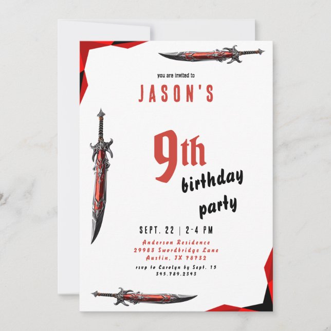 Invitation Fête d'anniversaire de Boy Red Sword II (Devant)