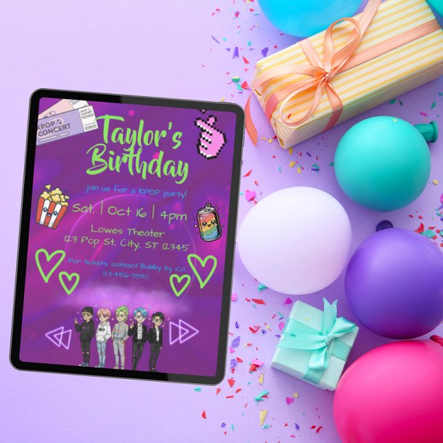 Invitation fête d'anniversaire de boys band KPOP (Créateur téléchargé)