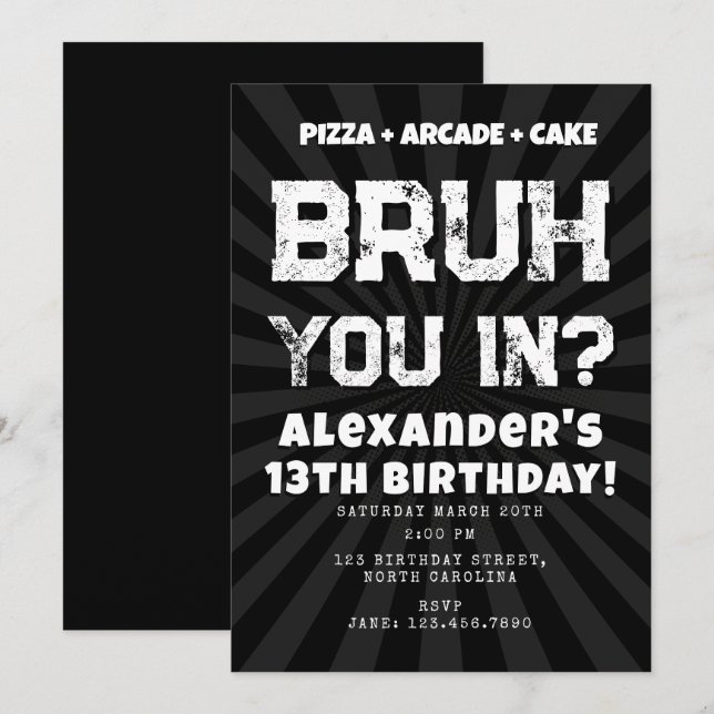 Invitation Fête d'anniversaire de Bruh Boy Adolescent Garçon (Devant / Derrière)