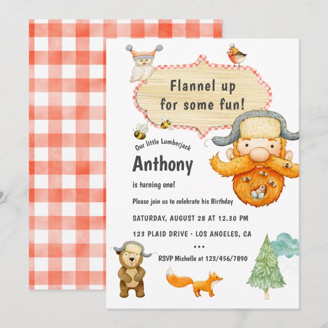Invitation Fête d'anniversaire de bûcheron (Devant / Derrière)
