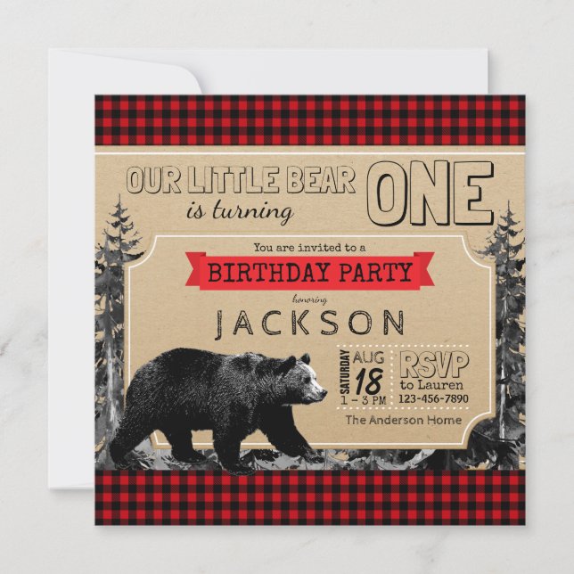 Invitation Fête d'anniversaire de bûcheron Plaid de Buffalo O (Devant)
