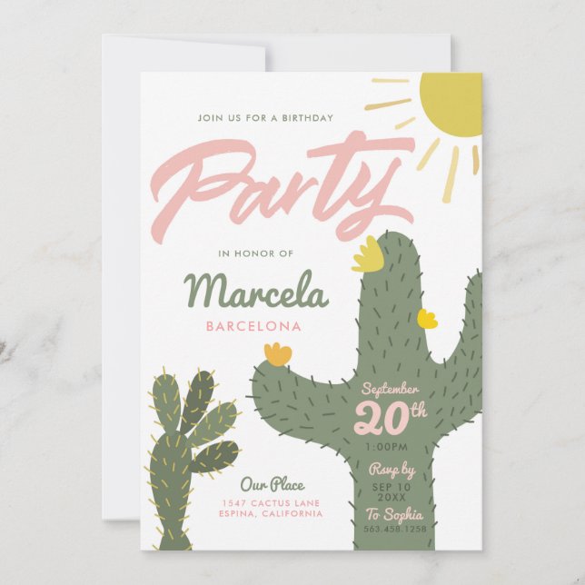 Invitation Fête d'anniversaire de Cactus (Devant)