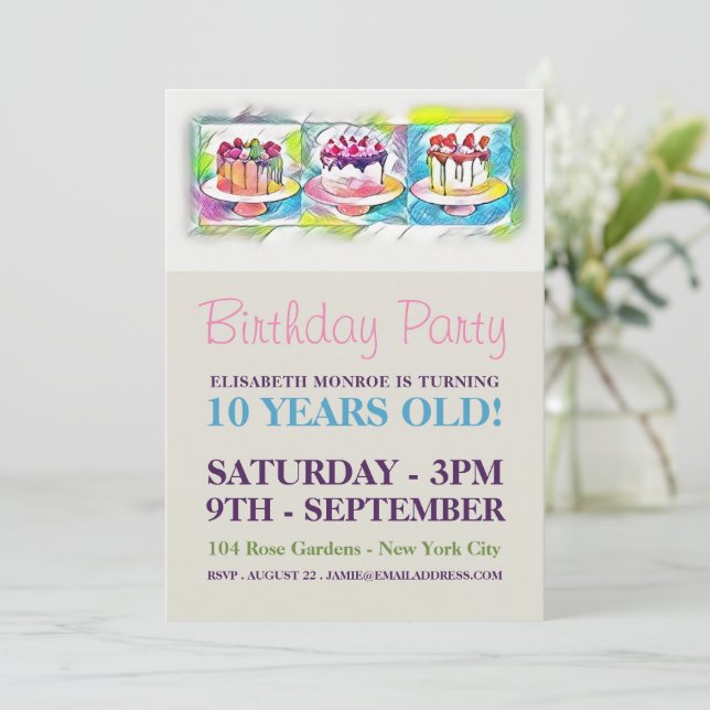 Invitation Fête d'anniversaire de Cake Art (Debout devant)