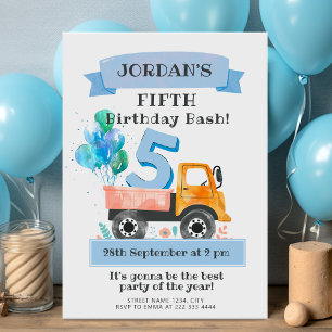 Invitation Fête d'anniversaire de camion d'aquarelle avec bal