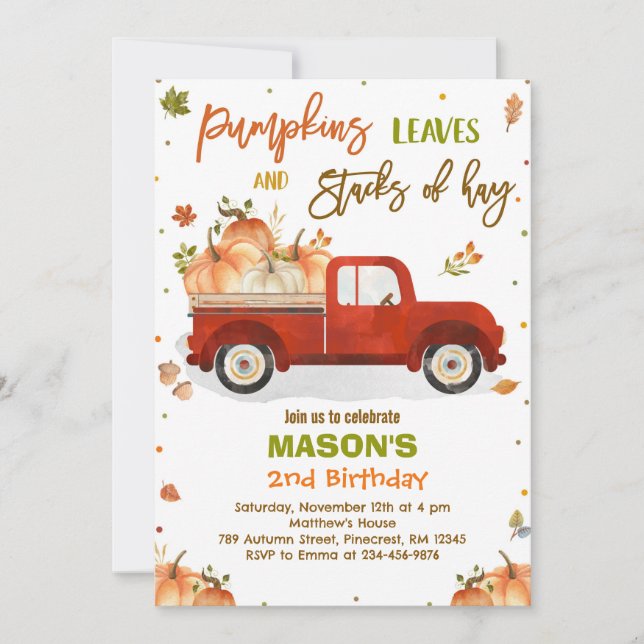Invitation Fête d'anniversaire de camion de citrouille Annive (Devant)