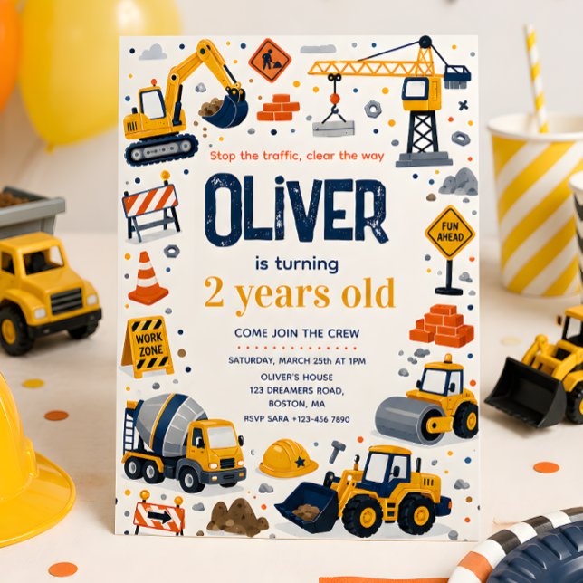 Invitation Fête d'anniversaire de camion de construction (Créateur téléchargé)