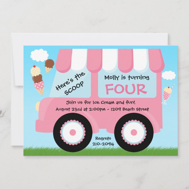 Invitation Fête d'anniversaire de camion de crème glacée (Devant)