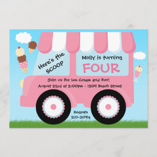 Invitation Fête d'anniversaire de camion de crème glacée