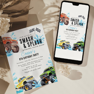 Invitation Fête d'anniversaire de camion monstre amusant dans