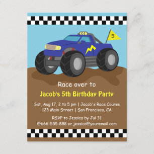 Invitation Fête d'anniversaire de camion monstre bleu Cool