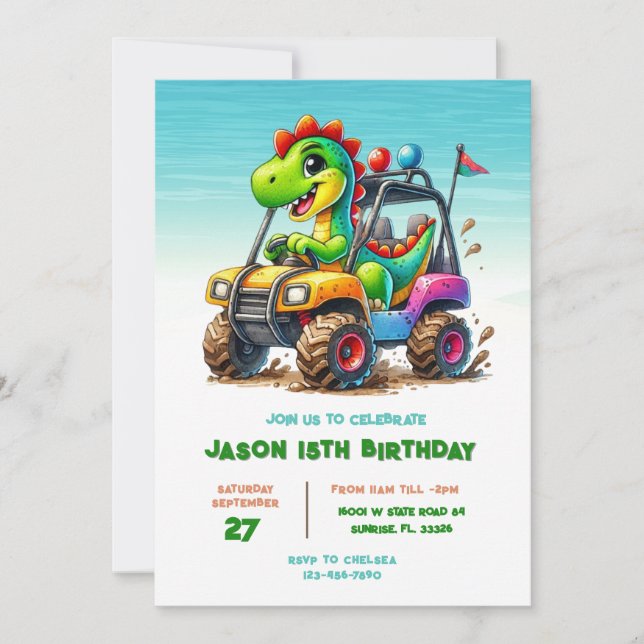 Invitation Fête d'anniversaire de camion monstre de piscine D (Devant)