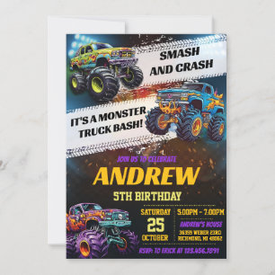 Invitation Fête d'anniversaire de camion monstre personnalisé