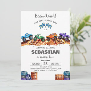Invitation Fête d'anniversaire de camions monstres pour enfan