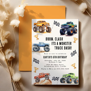Invitation Fête d'anniversaire de camions monstres pour enfan