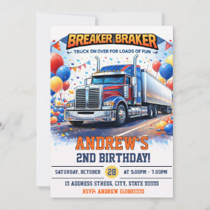 Invitation Fête d'anniversaire de camions semi-remorques géan