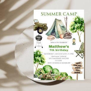 Invitation Fête d'anniversaire de camp d'été pour garçons