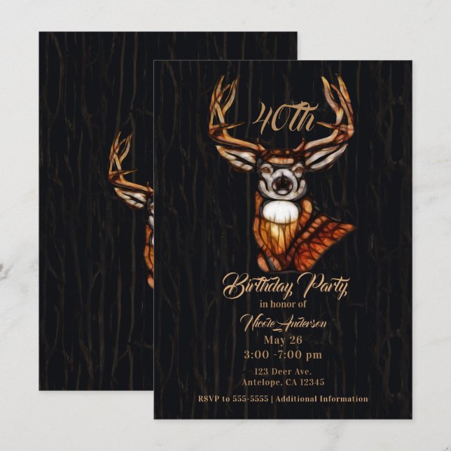 Invitation Fête d'anniversaire de campagne rustique de cerf e (Devant / Derrière)