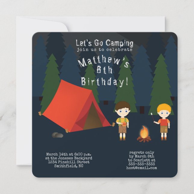 Invitation Fête d'anniversaire de camping (Devant)