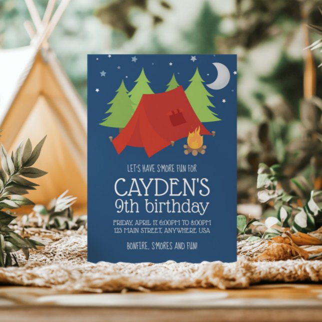 Invitation Fête d'anniversaire de camping pour garçons (Créateur téléchargé)