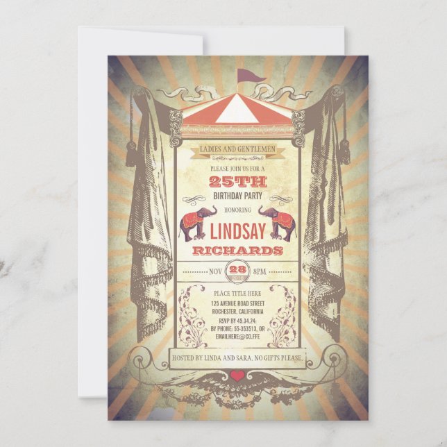 Invitation Fête d'anniversaire de carnaval de cirque ou de (Devant)