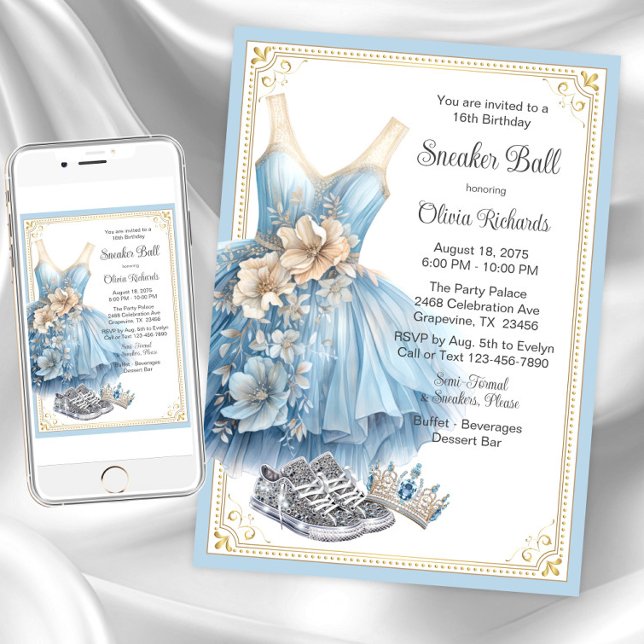 Invitation Fête d'anniversaire de Cendrillon Sneaker Ball  (Girl sneaker ball invitation. Instant download and printed invitations available.)