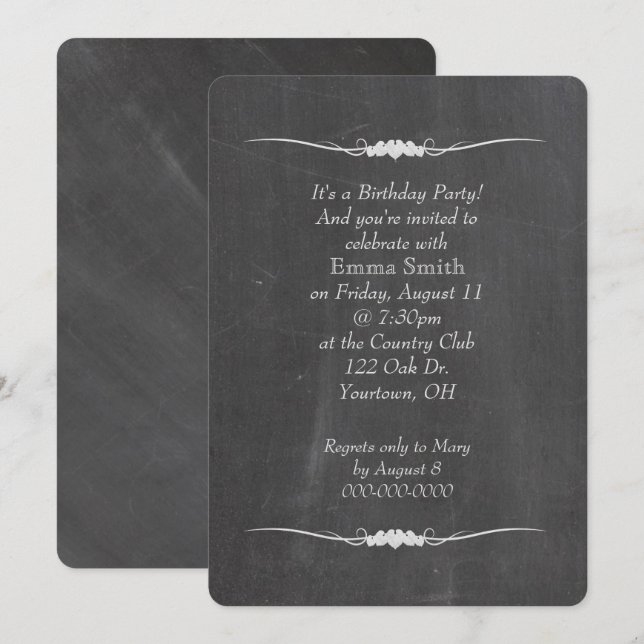 Invitation Fête d'anniversaire de Chalkboard (Devant / Derrière)