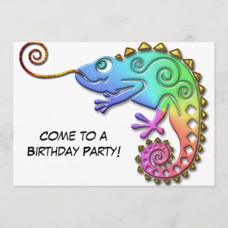 Invitation Fête d'anniversaire de Chameleon aux couleurs Cool