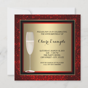 Invitation Fête d'anniversaire de Champagne Rouge et Or