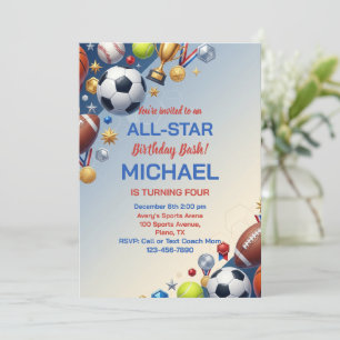 Invitation Fête d'anniversaire de champion de sport 3D toutes