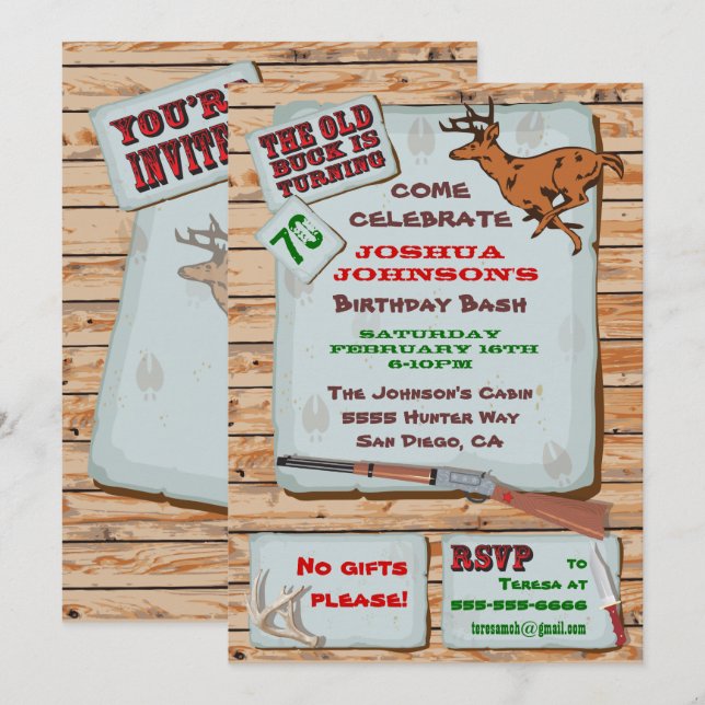 Invitation Fête d'anniversaire de chasse au cerf Buck rustiqu (Devant / Derrière)