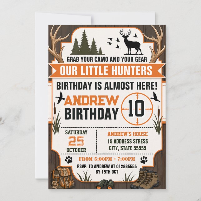 Invitation Fête d'anniversaire de chasse personnalisée (Devant)
